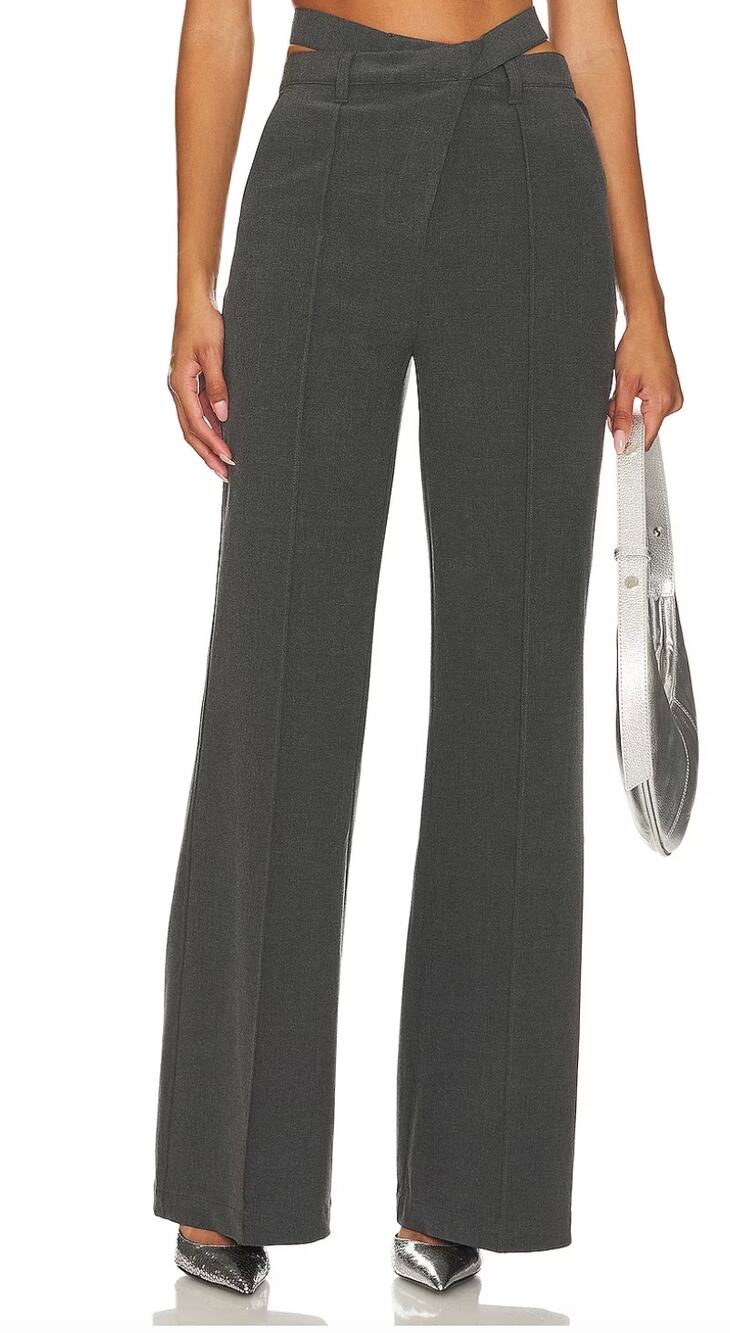 Camila Coelho Gray Wide Leg Trouser Pants LARGE Flare Office Work Designer $238